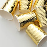 24 Pack | Gold Foil Honeycomb 9oz Paper Cups, Disposable Tableware