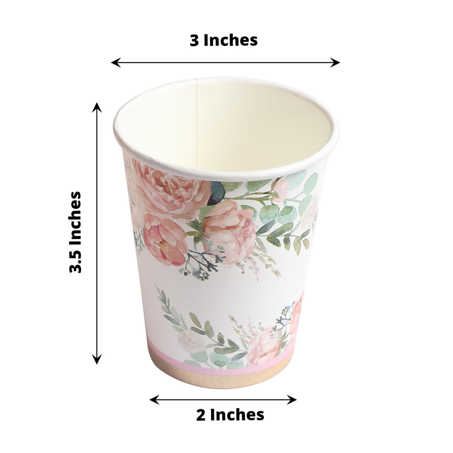 24 Pack | 9oz Peony Flower Gold Foil Elegant Wedding Shower Paper Cups