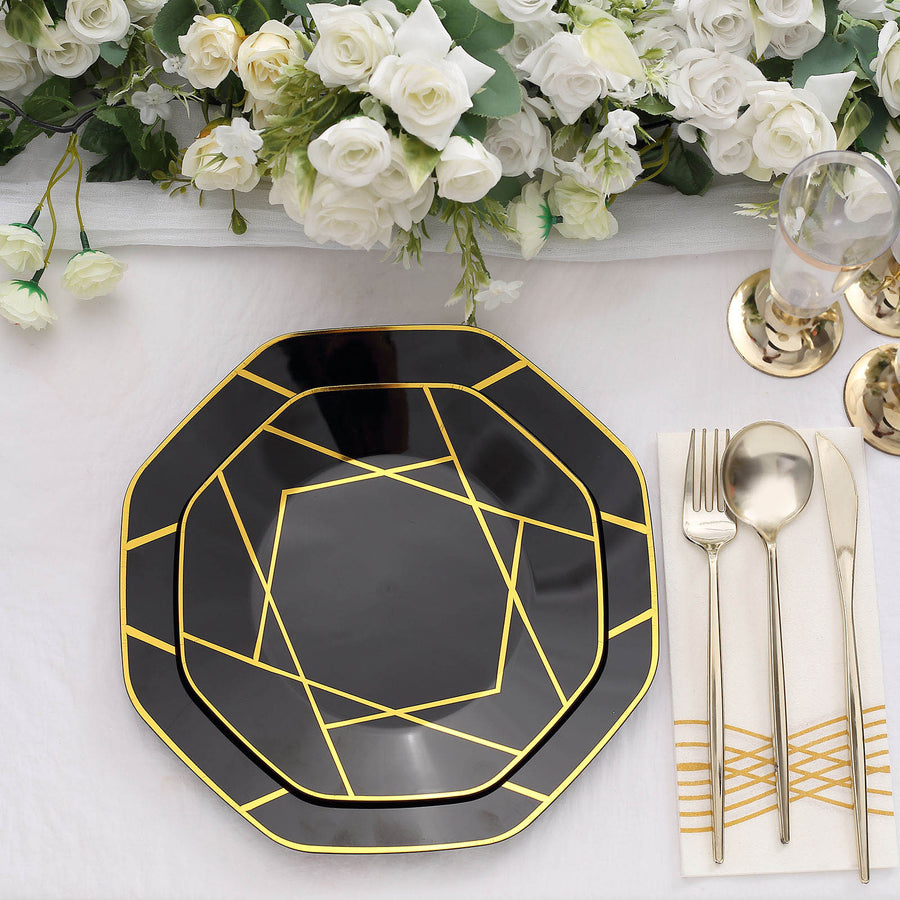 10 Pack | 10inch Black / Gold Geometric Design Disposable Dinner Plates