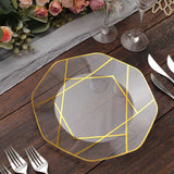 10 Pack | 10inch Clear / Gold Geometric Design Disposable Dinner Plates