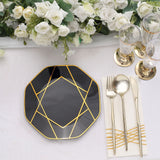 10 Pack | 8inch Black / Gold Geometric Design Disposable Salad Plates