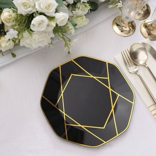 Elegant Black and Gold Geometric Design Disposable Salad Plates