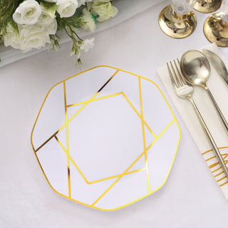 Elegant and Stylish White/Gold Geometric Design Disposable Salad Plates