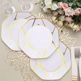 10 Pack | 8inch White / Gold Geometric Design Disposable Salad Plates