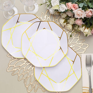 Stylish and Durable White/Gold Octagon Plastic Dessert Plates