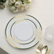 10 Pack | 10inch White With Hunter Emerald Green Rim Plastic Dinner Plates With Gold Vine Design