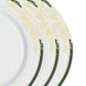 10 Pack | 10inch White With Hunter Emerald Green Rim Dinner Plates With Gold Vine Design#whtbkgd