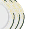 10 Pack | 10inch White With Hunter Emerald Green Rim Dinner Plates With Gold Vine Design#whtbkgd