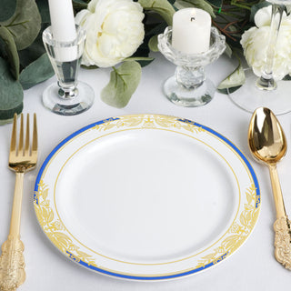 Elevate Your Table Decor with White and Royal Blue Plastic Appetizer Salad Plates