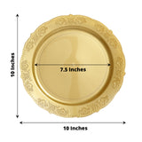 10 Pack | 10inch Gold Embossed Round Disposable Dinner Plates, Plastic Plates With Scalloped Edges