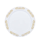 Gold Embossed 7.5Inch Plastic Appetizer Salad Plates, Round White/Gold With Scalloped Edges#whtbkgd