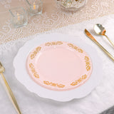 7.5Inch Gold Embossed Blush/Rose Gold Plastic Dessert Salad Plate - Round With Scalloped Edges