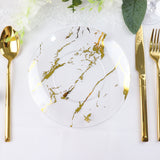 10 Pack | 8inch Gold and Clear Marble Plastic Appetizer Salad Plates