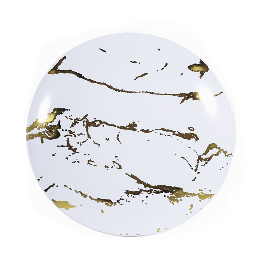 10 Pack | 8inch Gold and White Marble Plastic Appetizer Salad Plates#whtbkgd