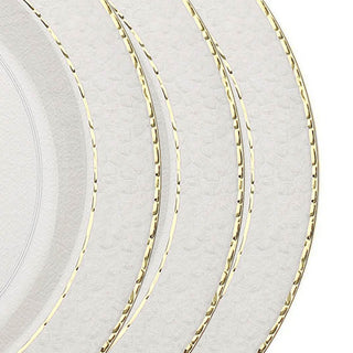 10 Pack Clear Hammered Design Plastic Dinner Plates With Gold Rim