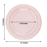 10 Pack | 7.5inch Blush / Rose Gold Plastic Salad Plates With Gold Rim And Hammered Design