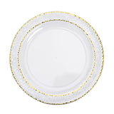 10 Pack | 7.5inch Clear Hammered Design Plastic Salad Plates With Gold Rim#whtbkgd