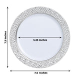 10 Pack | 7.5inch White Hammered Design Plastic Salad Plates With Silver Rim