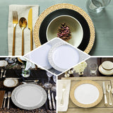 10 Pack | 7.5inch Opaque Black Hammered Design Plastic Salad Plates With Gold Rim