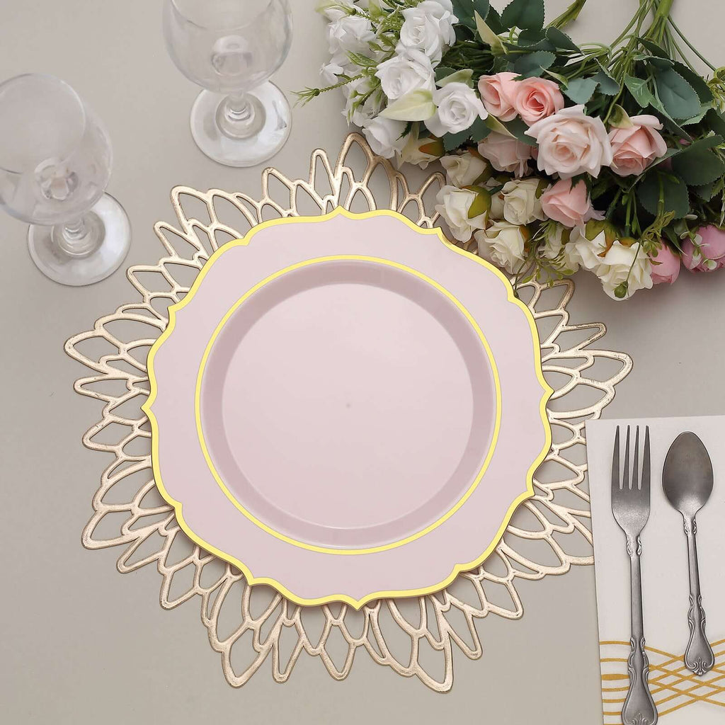 10 Pack 10" Blush Rose Gold Plastic Dinner Plates