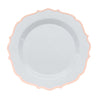 White Plastic Dinner Plates Disposable Tableware Round With Rose Gold/Blush Scalloped Rim#whtbkgd