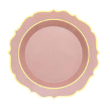 10 Pack | 10Inch Dusty Rose Plastic Dinner Plates Disposable Tableware Round With Gold Scalloped Rim#whtbkgd