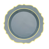 10 Pack | 10Inch Dusty Blue Plastic Dinner Plates Disposable Tableware Round With Gold Scalloped Rim#whtbkgd