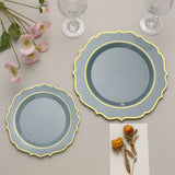 10 Pack | 10Inch Dusty Blue Plastic Dinner Plates Disposable Tableware Round With Gold Scalloped Rim
