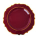 10 Pack | Burgundy Plastic Dinner Plates Disposable Tableware Round With Gold Scalloped Rim#whtbkgd
