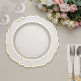 10 Pack | 10Inch Clear Plastic Dinner Plates Disposable Tableware Round With Gold Scalloped Rim