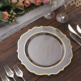 10 Pack | 10Inch Clear Plastic Dinner Plates Disposable Tableware Round With Gold Scalloped Rim