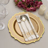 10 Pack | 10Inch Gold Plastic Dinner Plates Disposable Tableware Round With Gold Scalloped Rim