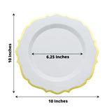 10 Pack | 10inch White Plastic Dinner Plates Disposable Tableware Round With Gold Scalloped Rim