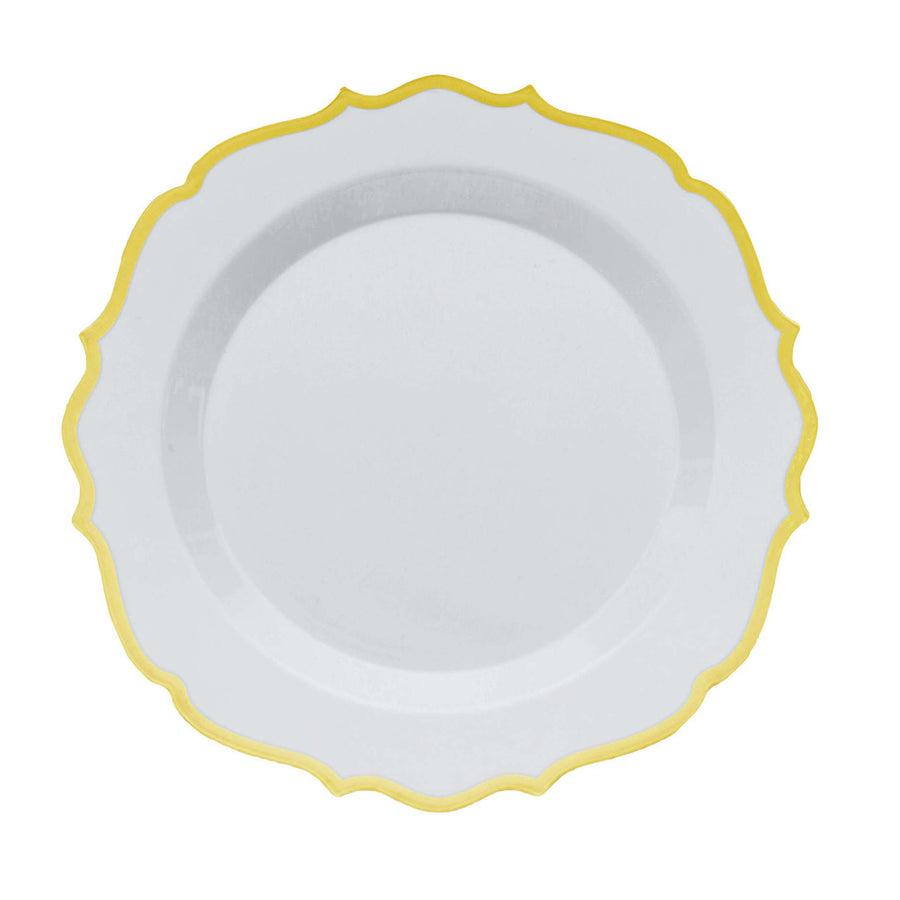 10 Pack | White Plastic Dinner Plates Disposable Tableware Round With Gold Scalloped Rim#whtbkgd