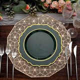 10 Pack | 10Inch Hunter Emerald Green Plastic Dinner Plates Disposable Tableware Round With Gold Rim