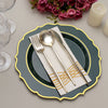 10 Pack | 10Inch Hunter Emerald Green Plastic Dinner Plates Disposable Tableware Round With Gold Rim