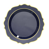 10 Pack | 10Inch Navy Blue Plastic Dinner Plates Disposable Tableware Round With Gold Scalloped Rim#whtbkgd