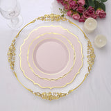 8inch Rose Gold Plastic Dessert Salad Plates, Disposable Tableware Round With Gold Scalloped Rim