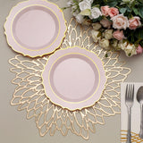8inch Rose Gold Plastic Dessert Salad Plates, Disposable Tableware Round With Gold Scalloped Rim