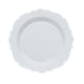 White Plastic Dessert Salad Plates, Disposable Tableware Round With Silver Scalloped Rim#whtbkgd