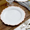 8inch White Plastic Dessert Salad Plates, Disposable Tableware Round Blush / Rose Gold Scalloped Rim