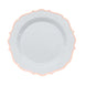 Plastic Dessert Salad Plates, Disposable Tableware Round Blush / Rose Gold Scalloped Rim#whtbkgd