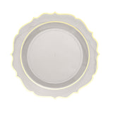 8inch Clear Plastic Dessert Salad Plates, Disposable Tableware Round With Gold Scalloped Rim#whtbkgd