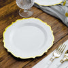 10 Pack 8inch White Plastic Dessert Salad Plates, Disposable Tableware Round With Gold Scalloped Rim