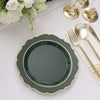 Hunter Emerald Green Plastic Dessert Salad Plates, Disposable Tableware Round Gold Scalloped Rim