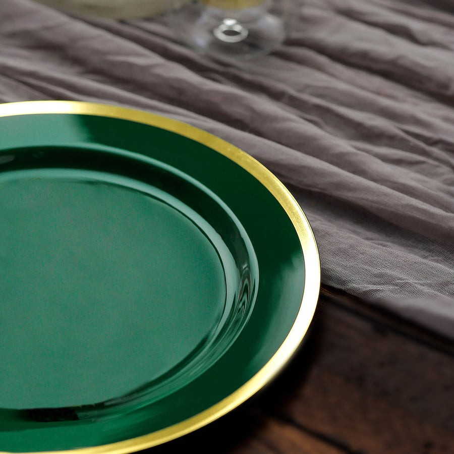 10 Pack | Regal 10inch Hunter Emerald Green and Gold Plastic Dinner Plates - Round