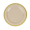 10 Pack | 10inch Regal Taupe and Gold Round Plastic Dinner Plates#whtbkgd