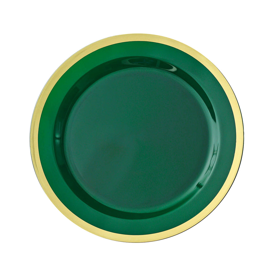 Regal Hunter Emerald Green and Gold Plastic Dessert Plates, Round Appetizer Salad Plates#whtbkgd