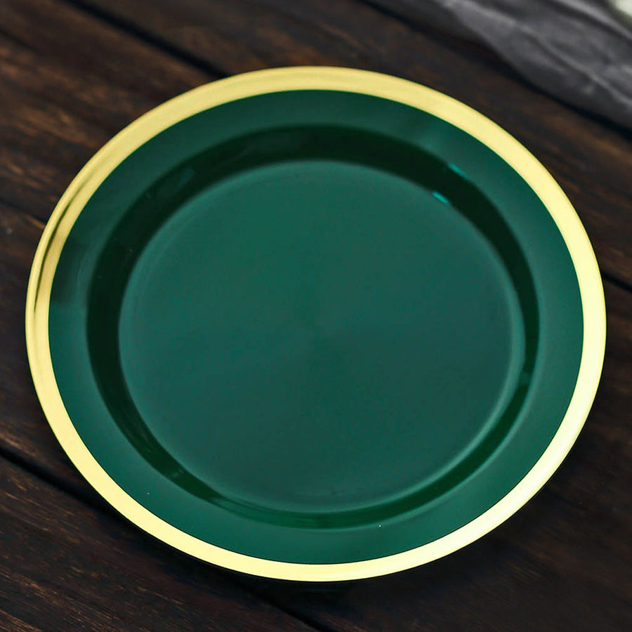 Regal 7inch Hunter Emerald Green and Gold Plastic Dessert Plates, Round Appetizer Salad Plates