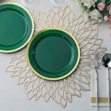 Regal 7inch Hunter Emerald Green and Gold Plastic Dessert Plates, Round Appetizer Salad Plates